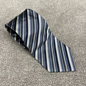 Banana Republic Tie Silk 58" x‎ 3.5" Blue Gray Striped Necktie Made in Italy